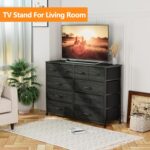 Furnulem Bedroom Dresser 55”Long TV Stand Entertainment Center Dresser & Chests of Drawers,10 Storage Fabric Drawer Dressers,Sturdy Metal Frame Tall Dresser for Living Room, Entryway,Black Oak - Image 3