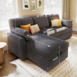 VanAcc Sofa Bed, Sleeper Sofa with Storage Chaise- 2 in 1 Pull Out Couch Living Room, Comfy Sleeper Couch, Grey Boucle - Image 3