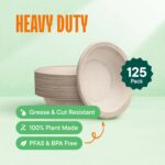 Paper Bowls, 100% Compostable Disposable Soup Bowl [125-Pack] - PFAS-Free - BPI Certified - [16 oz] Heavy Duty, Eco-Friendly, Biodegradable Bagasse Hot Food Plates and Bowls - Natural Brown - Image 3