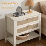 SICOTAS Night Stands Set of 2 for Bedroom, Large Bedside Tables with Drawer & Open Shelf, Wide Boho Rattan Nightstand Set Narrow Side Table for Master Bedroom - Image 4