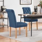Yaheetech Dining Chairs Set of 4 Fabric Upholstered Dining Room Chairs with Button Tufted High Back and Solid Wood Legs for Kitchen/Living Room/Restaurant, Modern Style, Blue - Image 5