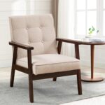 Bonzy Home Mid-Century Modern Accent Chair, Upholstered Fabric Armchair with Solid Wood Frame, Comfy Retro Leisure Chair Reading Chair for Living Room, Bedroom - Image 2