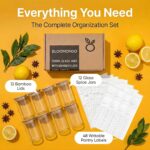 Empty Spice Jars with Label Pack (12x Bamboo Lid Glass Jar). Small 6oz Spice Storage Bottles with 112 Printed Stickers and 48 Writable Pantry Labels for Seasoning Containers - Image 4