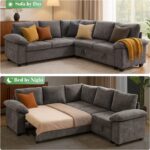 Modular Sectional Sofa with Pull Out Bed Sleeper Sofa L Shaped with Storage, Sectional Couch for Living Room Convertible Sofa Bed with Removable Sofa Cover(5 Seats Grey) - Image 4