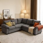 Modular Sectional Sofa with Pull Out Bed Sleeper Sofa L Shaped with Storage, Sectional Couch for Living Room Convertible Sofa Bed with Removable Sofa Cover(5 Seats Grey) - Image 2