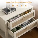 SICOTAS Night Stands Set of 2 for Bedroom, Large Bedside Tables with Drawer & Open Shelf, Wide Boho Rattan Nightstand Set Narrow Side Table for Master Bedroom - Image 7