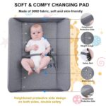 Portable Baby Changing Station with Adjustable Height - Foldable Diaper Table with Wheels,Waterproof Pad, Safety Belt & Large Storage Racks, Ideal for Newborn and Infants (Light Grey) - Image 5