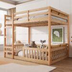 Bellemave Full Over Full Bunk Bed with Ladders Wood Bunk Beds with Full-Length Guardrails Floor Bunk Bed Frame for Kids, Boys, Girls, No Spring Box Needed, Natural - Image 2