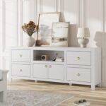 IDEALHOUSE Farmhouse TV Stand for 75/80 Inch TVs, 70" Long Entertainment Center with 6 Storage Drawers & Soundbar Shelf, White Television Consoles Stands for Living Room, Bedroom - Image 4