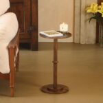 MaxSmeo Drink Table, Small Side Table for Small Spaces, Modern Round End Table with Fluted Wood Leg, Rustic Brown - Image 6