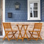 3-Piece Bistro Set Outdoor, Acacia Wood Folding Patio Furniture Set for Backyard Garden Porch, 2 Chairs and 1 Cafe Table, Teak Finish, Light Brown - Image 9