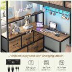 DICTAC Bunk Bed with L-Shaped Desk,5 Storage Drawers and 2 Shelves Metal Twin XL Over Twin Bunk Bed with LED Lights and Charging Station,bunk Beds with Safety Guardrail & Ladder,Space-Saving,Black - Image 6