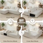 Shintenchi Boneless Couches for Living Room,Modular Sectional Sofa with 2 Cup Holders,Memory Foam Cloud Couch with L Shaped Oversized Chaise,No Assembly Needed Plush Corduroy Sofa,White - Image 8