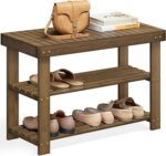 SONGMICS Shoe Rack Bench, 3-Tier Bamboo Shoe Storage Organizer, Entryway Bench, Holds Up to 286 lb, 11.3 x 27.6 x 17.8 Inches, for Entryway Bathroom Bedroom, Yellow Brown ULBS04WL - Image 2