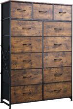 WLIVE Storage Organizer Unit with 13 Fabric Bins, Storage Drawers Organizer with Steel Frame, Tall Storage Tower Organizaton for Living Room, Hallway, Office, Rustic Brown Wood Grain Print - Image 2