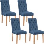 Yaheetech Dining Chairs Set of 4 Fabric Upholstered Dining Room Chairs with Button Tufted High Back and Solid Wood Legs for Kitchen/Living Room/Restaurant, Modern Style, Blue - Image 2