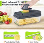 12-in-1 Vegetable Chopper, 7 Blade Veggie Chopper, Practical Food Chopper with Container, Cheese Grater, Home Essentials & Kitchen Gadgets(Green/Grey) - Image 4