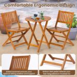 3-Piece Bistro Set Outdoor, Acacia Wood Folding Patio Furniture Set for Backyard Garden Porch, 2 Chairs and 1 Cafe Table, Teak Finish, Light Brown - Image 6