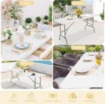 Set of 2 Folding Table 6 FT Lightweight Camping Table Portable Plastic Rectangular Outdoor Dining Table Steel Legs Fold-in-Half with Carrying Handle for Indoor,Picnic,Party,Wedding,Events(White) - Image 8