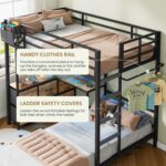 DICTAC Bunk Bed with L-Shaped Desk,5 Storage Drawers and 2 Shelves Metal Twin XL Over Twin Bunk Bed with LED Lights and Charging Station,bunk Beds with Safety Guardrail & Ladder,Space-Saving,Black - Image 10