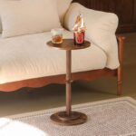MaxSmeo Drink Table, Small Side Table for Small Spaces, Modern Round End Table with Fluted Wood Leg, Rustic Brown - Image 3