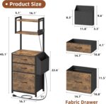 3 Drawer File Cabinet with Charging Station, 45''H, 3-Tier Filing Cabinet for Home Office, 11''*16'' for Small Printer, Fabric Drawer Fits Letter/A4, Tall Printer Stand, Rustic Brown - Image 4
