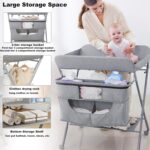 Portable Baby Changing Station with Adjustable Height - Foldable Diaper Table with Wheels,Waterproof Pad, Safety Belt & Large Storage Racks, Ideal for Newborn and Infants (Light Grey) - Image 4