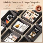 PRAISUN 47 Inch Office Desk with Outlets, Computer Desk with 9 Fabric Drawers, Writing Gaming Work Study Desk for Bedroom, Living Room, Home Office, Large Storage, Black - Image 7