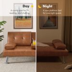 Yaheetech Convertible Sofa Bed Adjustable Couch Sleeper Modern Faux Leather Home Recliner Reversible Loveseat Folding Daybed Guest Bed, Removable Armrests, Cup Holders, 3 Angles, 772lb Capacity, Brown - Image 7