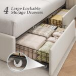 Lifezone Queen Bed Frame with Storage Drawers, Queen Size Platform Bed Frame with Velvet Upholstered Headboard, Metal Support, No Box Spring Needed, Noise-Free, Easy Assembly, Bedroom Furniture, Beige - Image 7