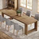 Tribesigns 86.61-Inch Dining Table for 6 People, Modern Narrow Long Kitchen Table with Pedestal Base, Farmhouse Extra Long Rectangular Dining Room Furniture, 27.56 x 86.61 x 29.53 Inches, Oak - Image 8