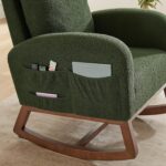 Rocking Chair Nursery, Nursery Rocking Chairs with Side Pocket, Teddy Fabric Glider Rocker Nursing Chair with High Back for Living Room, Bedroom, Green - Image 5