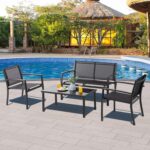 Vongrasig 4 Pieces Patio Furniture Sets,Outdoor Patio Conversation Sets with Glass Coffee Table, Small Porch Balcony Furniture, Patio Table and Chairs Set for Garden, Backyard (Black) - Image 3