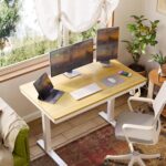 Claiks Bamboo Standing Desk with Drawers, 48×24 Inch Adjustable Stand Up Desks, Quick Install Computer Desk with USB and TapeC Ports, Bamboo - Image 3