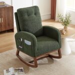 Rocking Chair Nursery, Nursery Rocking Chairs with Side Pocket, Teddy Fabric Glider Rocker Nursing Chair with High Back for Living Room, Bedroom, Green - Image 2
