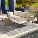 DWVO Patio Furniture Set 3 Piece Outdoor Wicker Conversation Set with Detachable Cushions and Coffee Table L-Shaped Sectional Sofa Set Outdoor Furniture Set for Backyard Porch Deck - Beige - Image 2