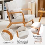 Mid Century Modern Accent Chairs Set of 2, Upholstered Corduroy Armchairs with Lumbar Pillows, Solid Rubberwood Frame for Living Room, Bedroom, Waiting Room, Beige - Image 4