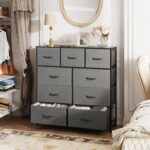 WLIVE 9-Drawer Dresser, Fabric Storage Tower for Bedroom, Hallway, Entryway, Closet, Tall Chest Organizer Unit with Fabric Bins, Steel Frame, Wood Top, Easy Pull Handle, Dark Grey - Image 3