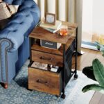 DEVAISE 2 Drawer Mobile File Cabinet, Rolling Printer Stand with Open Storage Shelf, Fabric Vertical Filing Cabinet fits A4 or Letter Size for Home Office, Rustic Brown Wood Grain Print - Image 3