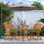 3-Piece Bistro Set Outdoor, Acacia Wood Folding Patio Furniture Set for Backyard Garden Porch, 2 Chairs and 1 Cafe Table, Teak Finish, Light Brown - Image 3