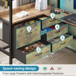 Loft Bed with Desk,Twin Loft bed with Desk & LED Lights and Charging Station,Bunk Bed with Desk & 5 Large Drawer Cabinets and 2 open Shelves,Loft Bed Twin Size with Safety Guard Ladder,Vintage Brown - Image 4