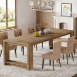 Tribesigns 86.61-Inch Dining Table for 6 People, Modern Narrow Long Kitchen Table with Pedestal Base, Farmhouse Extra Long Rectangular Dining Room Furniture, 27.56 x 86.61 x 29.53 Inches, Oak - Image 6