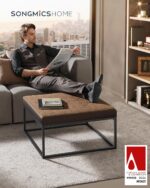 SONGMICS Home LUIZ Collection - Ottoman, Square Coffee Table, Footstool, Reversible Top, Padded Seat, Side Table, Minimalist, Steel Frame, Max. Load 660 lb, for Living Room, Walnut Brown ULOM077K01 - Image 4