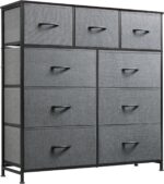 WLIVE 9-Drawer Dresser, Fabric Storage Tower for Bedroom, Hallway, Entryway, Closet, Tall Chest Organizer Unit with Fabric Bins, Steel Frame, Wood Top, Easy Pull Handle, Dark Grey - Image 2