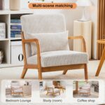 Mid Century Modern Accent Chairs Set of 2, Upholstered Corduroy Armchairs with Lumbar Pillows, Solid Rubberwood Frame for Living Room, Bedroom, Waiting Room, Beige - Image 5