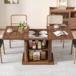 Extendable Dining Room Table for 4-6, 47-65 Inch Rectangle Kitchen Dining Table with Large Storage, Fluted Sliding Door, Expandable Mid Century Modern Dinner Furniture, Living Room, Walnut, Brown - Image 8