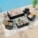 6 Piece Patio Furniture Set, Wicker Patio Conversation Sets with Swivel & Recline Chairs, Outdoor Sectional Sofa Sets with 2 Storage Ottoman, Outdoor Patio Recline Set for Backyard - Image 3
