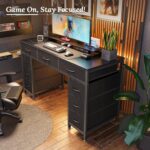 PRAISUN 47 Inch Office Desk with Outlets, Computer Desk with 9 Fabric Drawers, Writing Gaming Work Study Desk for Bedroom, Living Room, Home Office, Large Storage, Black - Image 10