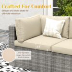 7 Pieces Outdoor Patio Furniture Sets with Glass Tea Table, PE Rattan Wicker Patio Conversation Set with Washable Cushions, Outdoor Patio Sectional Sofa Couch, Beige - Image 4