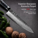 Japanese Chef Knife, 8 Inch Damascus Kitchen Knife with VG10 Steel Core, Professional Black Forged Kitchen Knives with Ergonomic Handle, Leather Sheath & Luxury Gift Box, Cooking Gifts for Men Women - Image 5